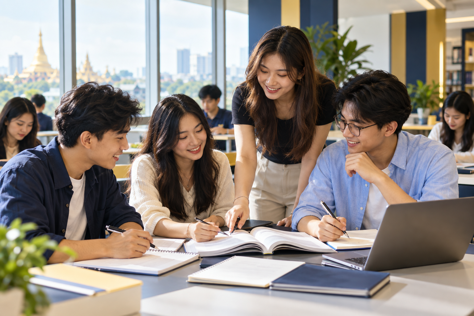 Students collaborating in an English class
